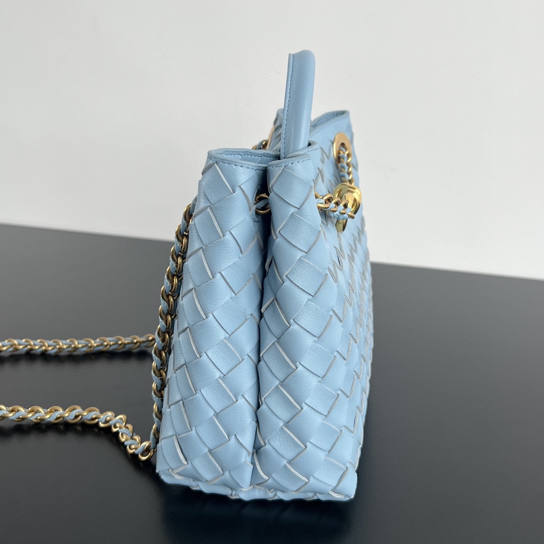 Small Andiamo Intrecciato Leather Top Handle Bag Sky Blue